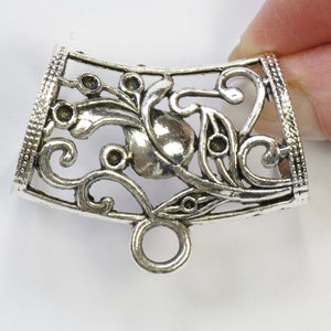 Scarf Slider Bail Silver Plated Pewter Thistle Design with Rhinestone Settings