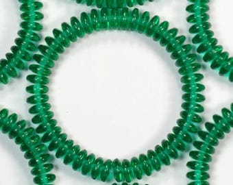 6mm Emerald Green Transparent Smooth Rondelles Czech Glass Beads - 50 Pieces