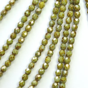 4mm Green Picasso Luster Fire Polish Czech Glass Beads - 50