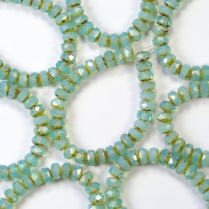 3x5mm Aqua Opaline Picasso Fire Polish Donut Rondelle Czech Glass Beads - 30