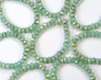 3x5mm Aqua Opaline Picasso Fire Polish Donut Rondelle Czech Glass Beads - 30