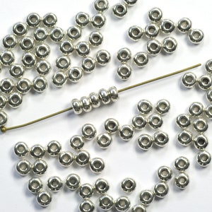 4mm Pewter Rounded Heishi Spacer Beads Shiny Silver Plated - 50