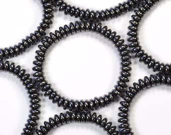 6mm Jet Black Hematite Smooth Rondelles Czech Glass Beads - 50
