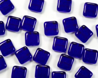 9mm Cobalt Blue Czech Glass Square Tile Beads - 25