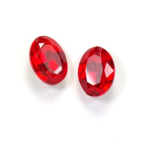 Ruby Red Foil Backed Faceted Glass Jewels Czech Crystal Oval 18x13mm - 2 Pieces