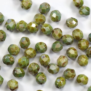 Green Luster Picasso Czech Glass Fire Polish Beads 6mm - 25