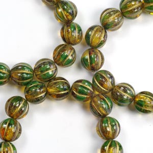 8mm Yellow Topaz and Green Mix Melon Czech Glass Beads with Gold Bronze Finish - 15