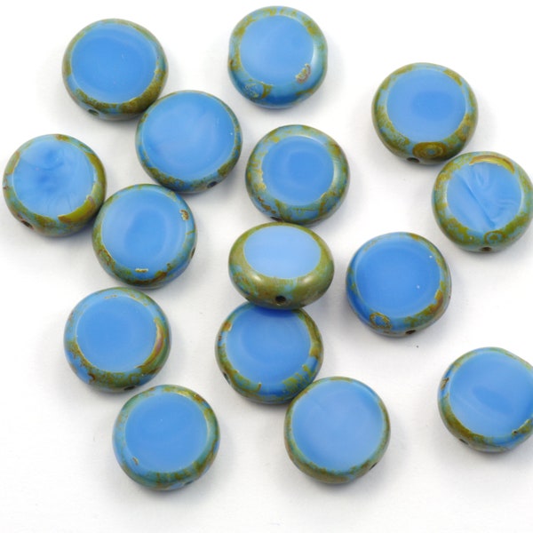 Perles pour pièces de monnaie en verre tchèque Picasso, bleu denim satiné, 11 mm