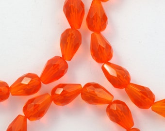 10x7mm Orange Hyacinth Fire Polish Teardrop Vertical Hole Czech Glass Beads - 15