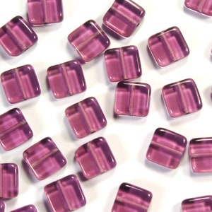 10mm Medium Purple Amethyst Square Czech Glass Tile Beads - 25