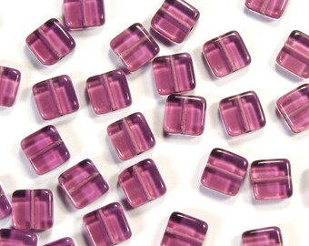 10mm Medium Purple Amethyst Square Czech Glass Tile Beads - 25