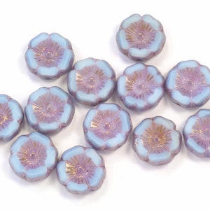 12mm Hibiscus Flowers Opaque Light Blue Purple Bronze Finish Czech Glass Beads