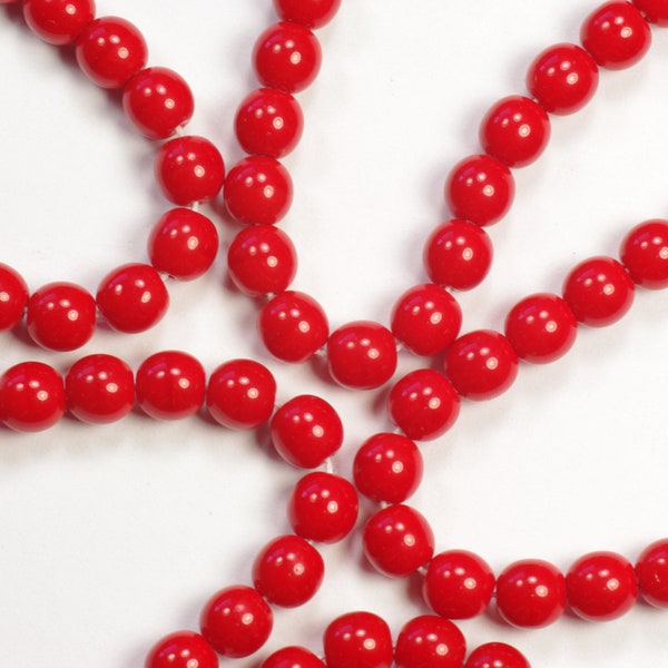 6mm Bright Opaque Red Round Czech Glass Druk Beads - 25