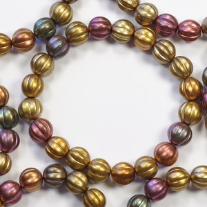 8mm Czech Glass Matte Multi Color Iris Bronze Melon Beads - 20