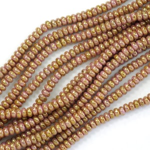 3mm Opaque Rose Gold Topaz Luster Picasso Czech Glass Smooth Rondelle Beads - 100