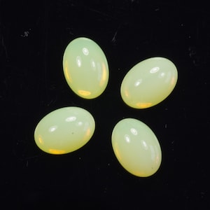 14x10mm Vaseline Yellow Opal Foil Backed Oval Czech Glass Cabochons Uranium Glass - 4 Pieces