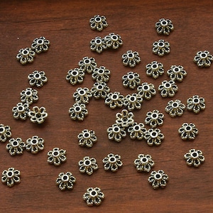 6mm Flower Bead Caps Antiqued Silver Plated Pewter - 75