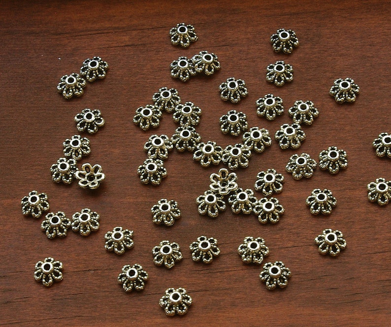 75 6mm Flower Bead Caps Antiqued Silver Plated Pewter