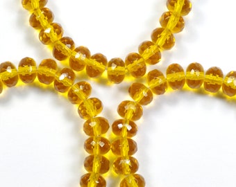 5x7mm Yellow Topaz Faceted Donut Rondelle Czech Glass Beads - 25