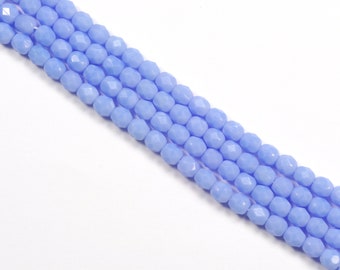 4mm Opaque Light Periwinkle Blue Fire Polish Czech Glass Beads - 50