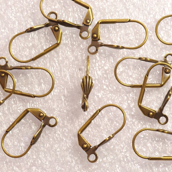 Leverback Earwires Antiqued Solid Brass Shell Design 10x17mm - 12 Pieces