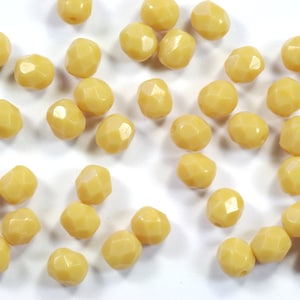 Opaque Medium Beige Czech Glass Fire Polish Beads 6mm - 25
