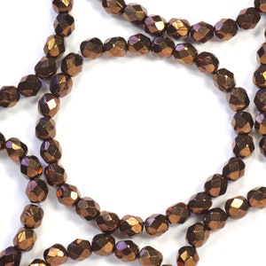 Dark Bronze Czech Glass Fire Polish Beads 6mm - 25