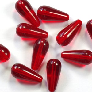 Large Cherry Red Teardrop Czech Glass Beads 20mm Vertical Hole - 10