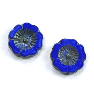 22 mm Hibiskusblüten Satiny Royal Blau Picasso Böhmische Glasperlen - 2
