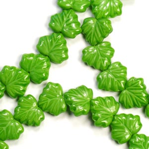 Czech Glass Satiny Opaque Green Maple Leaf Beads 13mm - 10