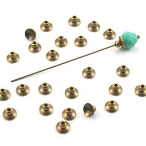 6mm Solid Antiqued Brass Smooth Round Spacer Bead Caps Built in Spacer