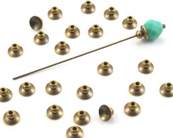 6mm Solid Antiqued Brass Smooth Round Spacer Bead Caps Built in Spacer