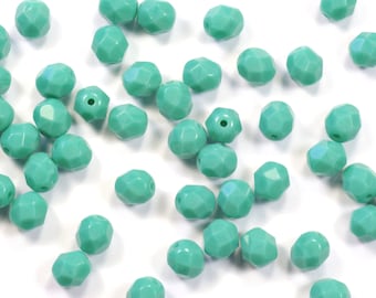 6 mm Opak Blau Türkis Facettierte Feuer Polish Böhmische Glasperlen - 25