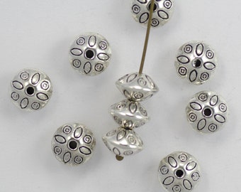 Hill Tribe Silver Style Saucer Beads Antiqued Silver Plated Pewter 9mm - 10