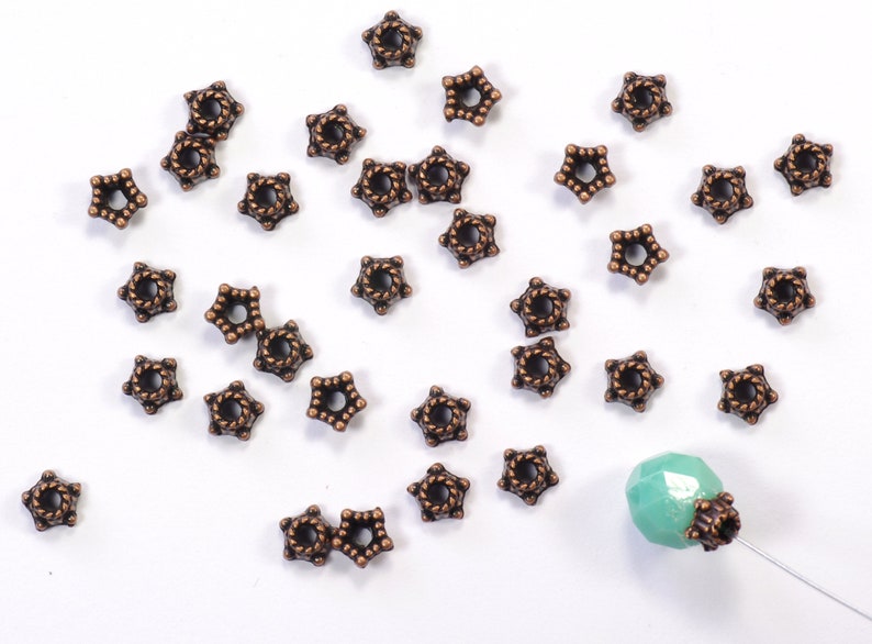 100 5mm Pewter Bali Style Star Bead Caps Antiqued Copper Plated
