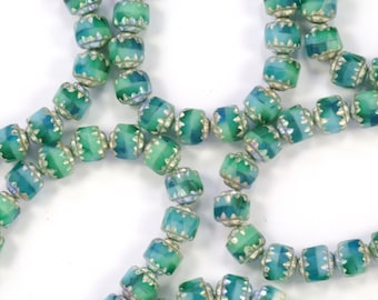 6mm Cathedral Opaque Green, Blue and Teal Green with Matte Silver Picasso Czech Glass Beads - 20