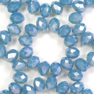 9x6mm Denim Blue Opaline Light Luster Finish Fire Polish Czech Glass Beads - 12