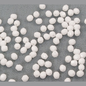 4mm Opaque White Czech Glass Fire Polish Beads - 50