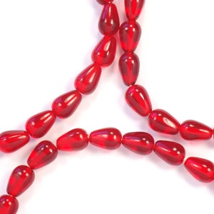 9x6mm Siam Red Pressed Teardrop Vertical Hole Czech Glass Beads - 25