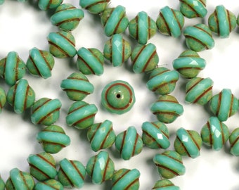 10mm Opaque Turquoise Picasso Faceted Saturn Beads - 10
