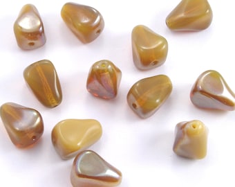 Squared Dangle Drop Translucent Caramel Brown Lustre Czech Glass Beads 12x10mm - 12
