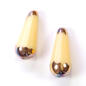 20mm Large Opaque Beige Bronze Iris Faceted Teardrop Czech Glass Beads Vertical Hole - 2 Pieces