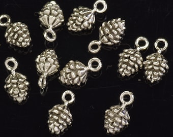 13mm Pine Cone Charms Antiqued Silver Plated Pewter Made in USA - 10 Pieces