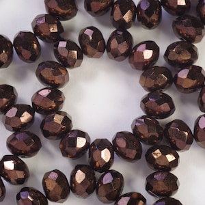 8mm Dark Bronze Luster Czech Glass Fire Polish Rondelle Beads - 12