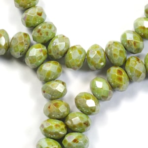 6x8mm Green Picasso Luster Czech Glass Fire Polish Donut Rondelle Beads - 12