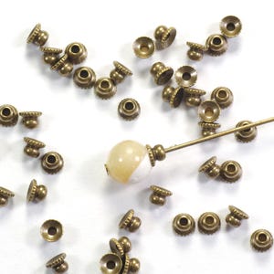 4mm Solid Antiqued  Brass Simple Bead Caps Serrated Edges with Built In Spacer - Choose Quantity