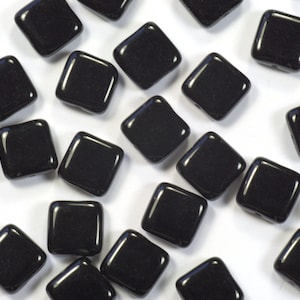 9mm Jet Black Square Single Hole Czech Glass Tile Beads - 25