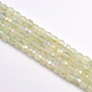 4mm Matte Pale Green AB Fire Polish Czech Glass Beads - 50