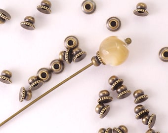 4mm Solid Antiqued  Brass Simple Bead Caps Serrated Edges with Built In Spacer - Choose Quantity