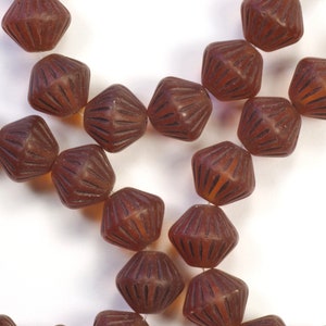 11mm Frosted Dark Topaz Large Bicone with a Brown Picasso Finish Czech Glass Beads - 8 Pieces